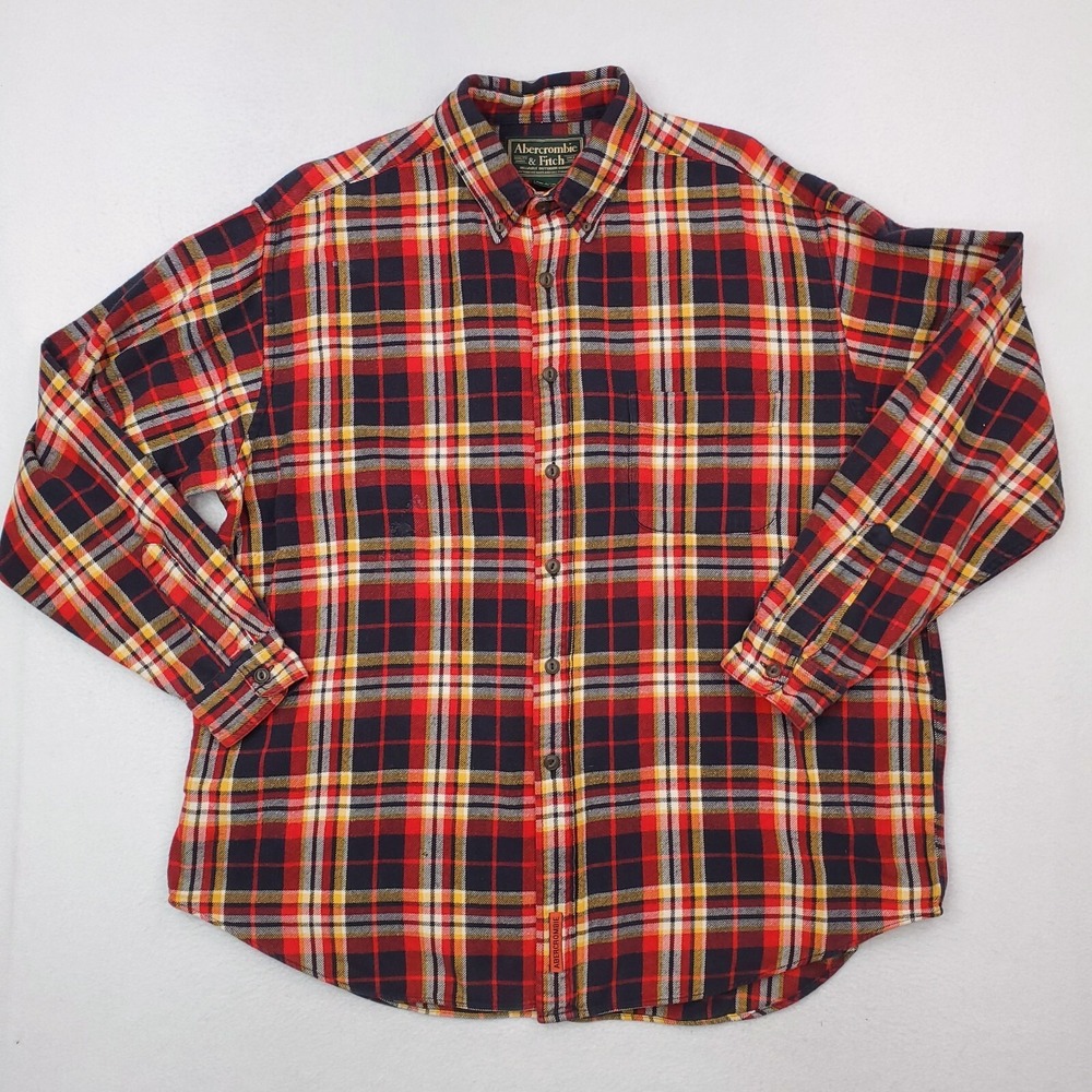 VTG Abercrombie Fitch Shirt Mens Large Red Tartan Plaid Flannel‎ Lumberjack Y2K